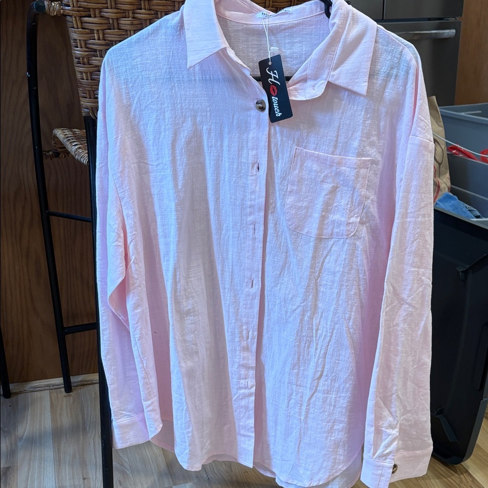 Pink Button-Up Blouse